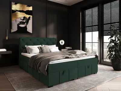 Produktbild von Boxspringbett Schlafzimmerbett GISEL 140x200cm Stoff Salvador Flaschengrün