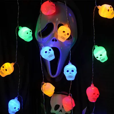 Image de Halloween Décoration Squelette Guirlandes lumineuses, 2.5M LED Décoration Squelette suspendue 8 modes d'éclairage Fonctionnement sur piles Télécommande Lampe à suspendre pour fête Bar