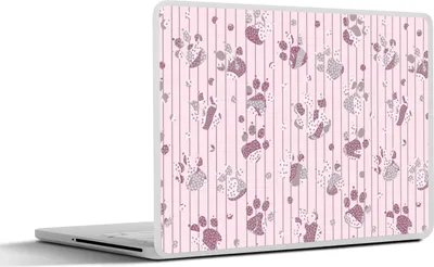 Produktbild von MuchoWow® Laptop Aufkleber Sticker Cover Hund - Rosa - Muster - Lila - Mädchen - Kinder - Kinder 31x22.5 cm - Laptop-Deko
