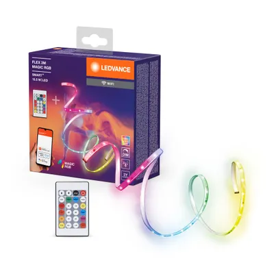 Immagine prodotto di LEDVANCE SMART+ WIFI FLEX 3M Striscia LED, bianca, 15W, 350lm, dimmerabile, effetto luce Magic RGB dinamico, selezione individuale del colore della luce, controllabile tramite app, lunga durata, facile installazione, IP20
