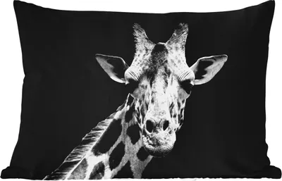 Produktbild von MuchoWow® Outdoor Kissen - Giraffe - Wildtiere - Schwarz - Weiß - Porträt - 50x30 cm - Wetterfest - Lounge Kissen - Sofa kissen - Wohnzimmer Dekoration
