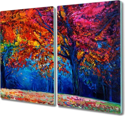 Produktbild von Coloray Hackbrett Küchenbrett Kochplattenabdeckung Schneidebrett Herdabdeckplatte 2x30x52 cm - Wald Blätter