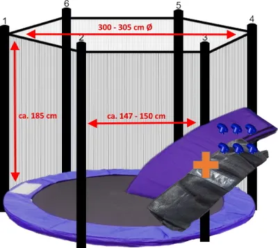 Produktbild von walexo Trampolin Randabdeckung + Sicherheitsnetz für 6 Stangensystem ( 305 cm Ø, Lila/Schwarz )