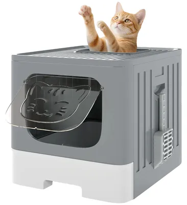 Image de Bac à litière pour chat, modèle pliable, plateau amovible, gris, 48 x 38 x 38,5 cm