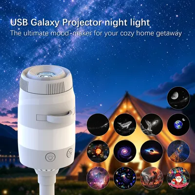 Produktbild von 2in1 Sternenhimmel & Ozean Projektor –13 Filme, 5D Hologramm,360° Schwanenhals, USB Ideal für Kinderzimmer Tragbarer Projektor ohne dynamische Effekte