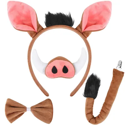 Imagen del producto de Conjunto de 4 piezas con orejas de cerdo, cola y pajarita, talla infantil, accesorio de disfraz para Carnaval
