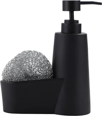 Produktbild von Unyqoos® Flüssigseifenspender mit Schwammhalter – nachfüllbarer Waschbecken‑Organizer, 300 ml, Mischharz, kompakt 19×16×8 cm für Küche & Bad