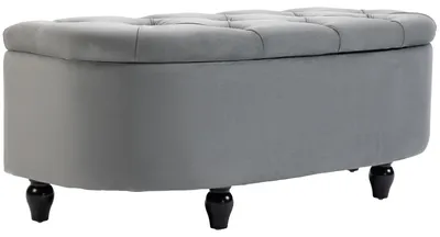 Produktbild von Hocker mit Stauraum, Sitztruhe, gepolstert, soft-close Deckel, Samtoptik, 120 x 46 x 42 cm, Dunkelgrau