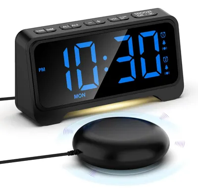 Vibrationswecker mit Bettrüttler, großes Display, Dimmer, Doppelalarm