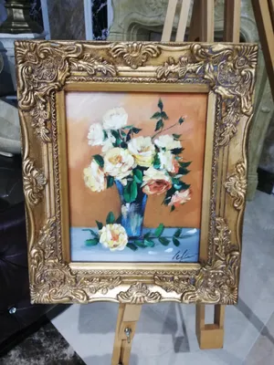 Produktbild von Rosen Blumen Ölgemälde Bild Gemälde Ölbilder Ölbild Bilderrahmen Rahmen Sofort