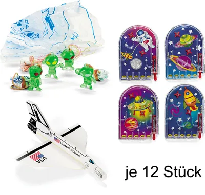 Produktbild von Weltraum Space Mitgebsel-Set B 36 Teile Space Shuttle Flipper Fallschirmspringer