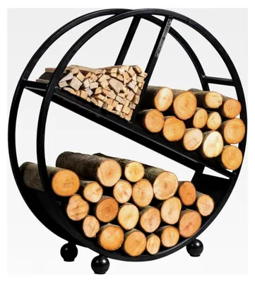 Produktbild von Kaminholzregal rund Kalifornien 80 cm | rundes Brennholzregal aus Metall schwarz | dekoratives Holzlager für Kamin und Wohnzimmer | Feuerholzregal für Garten und Terrasse | Kaminholzunterstand