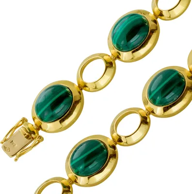 Produktbild von Malachit Armband Gold 585 14k grüne Edelsteine 45ct 19