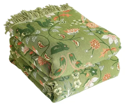 Productafbeelding van TRANKIELO® - Premium bohostijl deken voor overdag, 100% katoen - Dubbelzijdige musselinedeken, 200x230 cm - Knusse deken voor de bank en het bed - Groen