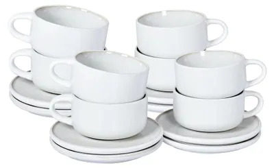 Produktbild von Tassen mit Unterteller Set für 8 Personen aus Steinzeug in Weiß