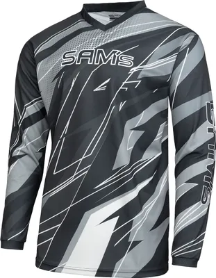 Produktbild von SAM's Herren Motocross-Shirt MX Jersey Langarm, Atmungsaktiv Dirt Enduro MTB Mountainbike Trikot, Schwarz Grau / LogoBig Schwarz, M