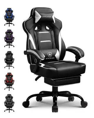Obrázok produktu pre Herná stolička GTPLAYER s podnožkou, ergonomická kancelárska stolička s nosnosťou 150 kg, herné kreslo s oporou pre bedrovú oblasť a opierkou hlavy, nastaviteľná výška počítačovej stoličky