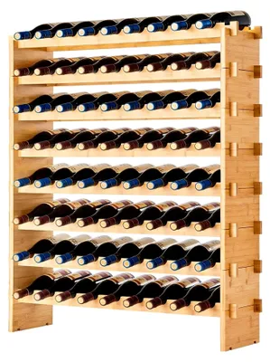 Produktbild von stapelbares modulares Weinregal für 72 Flaschen, 8-stöckig, Flaschenregal mit 80 kg Gesamtbelastbarkeit, wackelfrei, Weinflaschenständer für Küche Weinkeller Bar, Weinflaschenhalter Natur