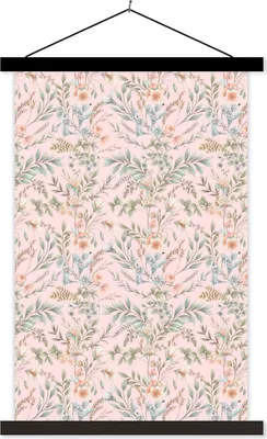 Produktbild von MuchoWow® Textilposter Blumen - Muster - Rosa 60x90 cm mit schwarzem Rahmen - Poster Wohnzimmer