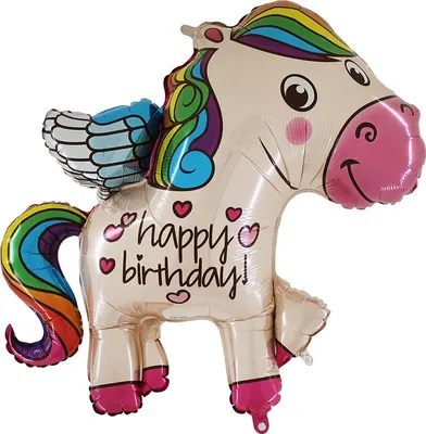 Produktbild von Shape Folienballon "Happy Birthday" Rainbow Pony | 114 cm