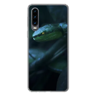 Produktbild von MuchoWow® Handyhülle Schutzhülle Hülle für Huawei P30 Schlange - Makro - Holz Silikon Softcase Handy Hülle - Kartenbesitzer