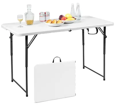 Imagen del producto de Mesa plegable para camping, con altura ajustable, portátil, plegable, con asa de transporte, ligera, ideal para jardín y camping