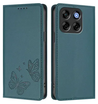 Produktbild von Lederhülle für ZTE Blade V70/nubia V70, Schmetterling Prägung Leder Brieftasche Schutzhülle mit Ständer Grün