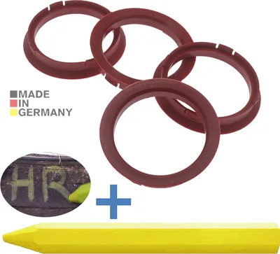 Produktbild von 4X Zentrierringe 74,1 x 64,1 mm Dunkelrot Felgen Ringe + 1x Reifen Kreide Fett Stift