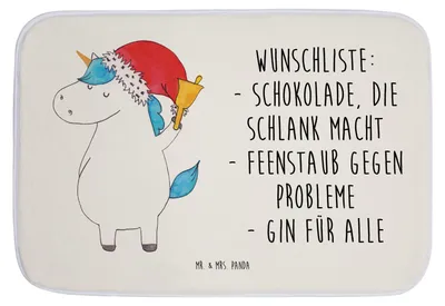 Produktbild von Mr. & Mrs. Panda Badematte Einhorn Weihnachtsmann - Weiß - Geschenk, Weihnachten, Badezimmerteppich, Einhörner, Badezimmer Matte, Teppich Bad, Badvorleger, duschmatte