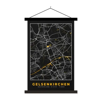 Produktbild von MuchoWow® Textilposter Gelsenkirchen - Karte - Deutschland - Gold - Stadtplan 60x90 cm mit schwarzem Rahmen - Poster Wohnzimmer