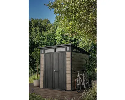 Produktbild von Gartenhaus Keter Signature Ashwood Pent 7x7 inkl. Fußboden 216 x 218 cm anthrazit/braun exklusiv bei Hornbach