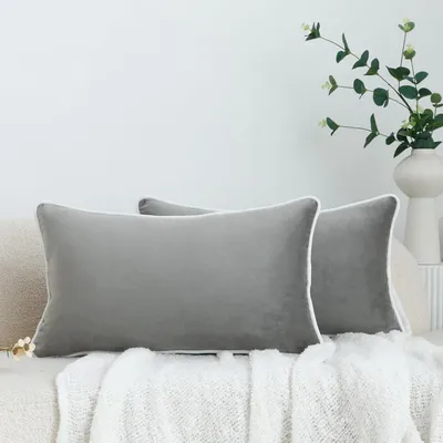 Immagine prodotto di Copri cuscini in velluto, set da 2, grigio, 30 x 50 cm