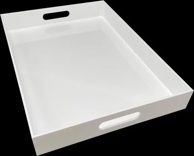 Immagine prodotto di Vassoio rettangolare in acrilico con manici, 40x28x47 cm, bianco