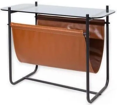 Obrázek produktu pro Stylový odkládací stolek se skleněnou deskou v hnědé barvě do obývacího pokoje