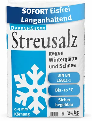 Produktbild von Streusalz 25 kg | Sofort wirksam & langanhaltend, Auftausalz gegen Glatteis | Winterstreu für Gehwege, Einfahrten & Parkplätze, Kornklasse M