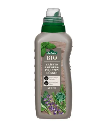 Produktbild von Dehner Bio Kräuter- und Gewürzpflanzendünger, hochwertiger Flüssigdünger, Dünger für Kräuter / Gewürze, organischer NK-Dünger, ökologisch wertvoll, 500 ml, für ca. 75 l, bunt