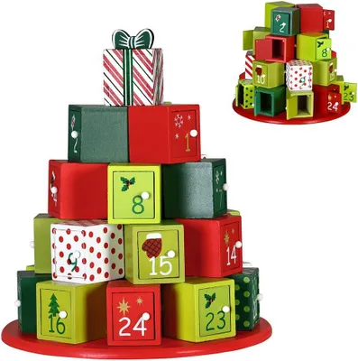 Produktbild von Holz-Adventskalender mit 24 nummerierten Fächern für Überraschungen – Dekoration – Weihnachtsdekoration – Für Zuhause (Geschenkverpackung)