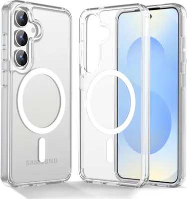 Two transparent phone cases with a magnetic ring are shown side-by-side against a white background.