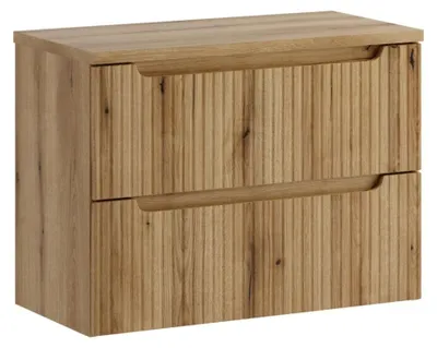 Produktbild von Badezimmer-Set VANO in heller Eiche 80cm: Unterschrank mit Schubladen und gerillter Front + Platte für Waschbecken