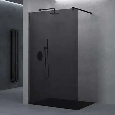 Produktbild von Luxus Duschwand für Dusche Duschabtrennung 100x200cm Schwarz Walk-In Dusche 10mm ESG-Sicherheitsglas vollgrau inkl. Nanobeschichtung Bremen02VG