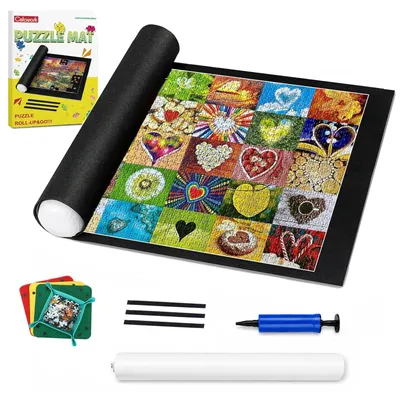 Productafbeelding van Puzzelmat, rollmat voor puzzels van 1500-2000 stukjes, grijs, met puzzelopbergers voor het n