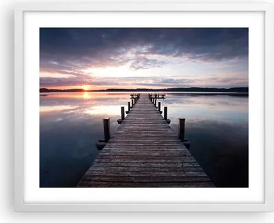 Produktbild von Gerahmtes Poster - Weißer Rahmen - Fußgängerbrücke See Sonnenuntergang Abend - 50x40 cm - Wand Bild - Wanddeko - Wandbilder - Wandposter - Bilderrahmen - Bilder - Kunstdruck - P2WAA50x40-2635