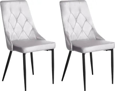 Produktbild von BELIANI Esszimmerstühle 2er Set Hellgrau Samtstoff mit Schwarzen Beinen Ohne Armlehnen Modern Gesteppt Polsterstühle Esszimmer