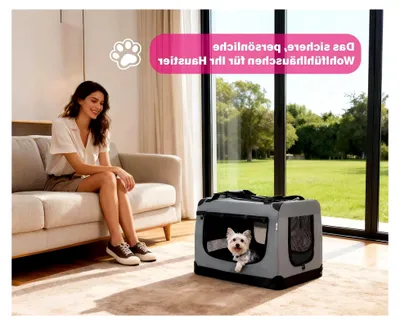 Produktbild von Faltbare Hundetransportbox, L 70x52x50cm, robuste Transportbox für große Hunde, Haustiertransportbox für Auto und Zuhause, Dunkelgrau