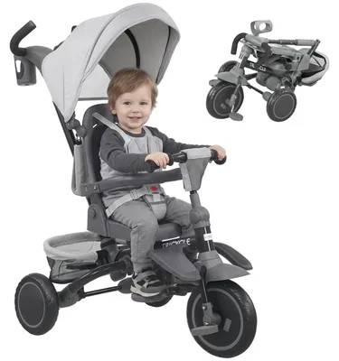 Produktbild von Kinderdreirad, 6-in-1 Buggy für Kleinkinder, mit Schiebegriff, verstellbarer Sitz, faltbares Design, Sicherheitsnetz, Grau