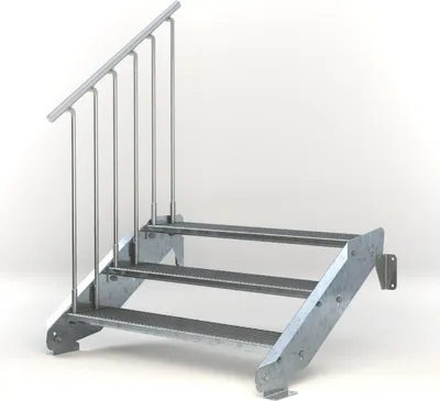 Produktbild von Stahltreppe 3 Stufen bis Höhe 64 cm, Laufbreite : 120 cm Geländer links ST 1 (31 / 31 mm)