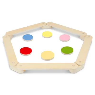 Produktbild von Clanmacy Balancierbalken 18 tlg. frei kombinierbar aus Holz geeignet für Kinder mit 6 Bunte Scheiben Schwebebalken Indoor & Outdoor Motorik Spiel
