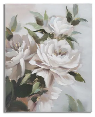 Imagen del producto de Pintura sobre lienzo Flower & Leaf con rosas blancas y hojas verdes 80x100 cm