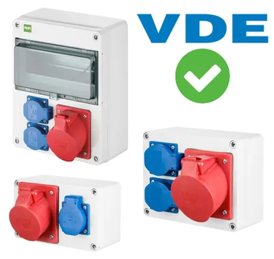 Imagen del producto de Distribuidor de energía para construcción, panel de pared, enchufes CEE de 16A y 32A