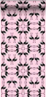 Immagine prodotto di Walls4You Carta da parati rosa e nera con fenicotteri - 640121 - 53 cm x 10 m